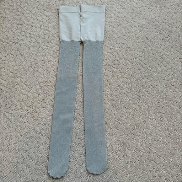 Janie and Jack | Girls Glitter Tight | Color: Silver | Size: 12-24M - Picture 3 of 5